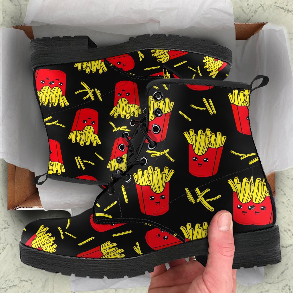 French Fries Cartoon Print Pattern Men Women Leather Boots-grizzshop