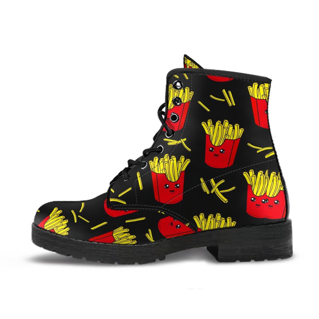 French Fries Cartoon Print Pattern Men Women Leather Boots-grizzshop