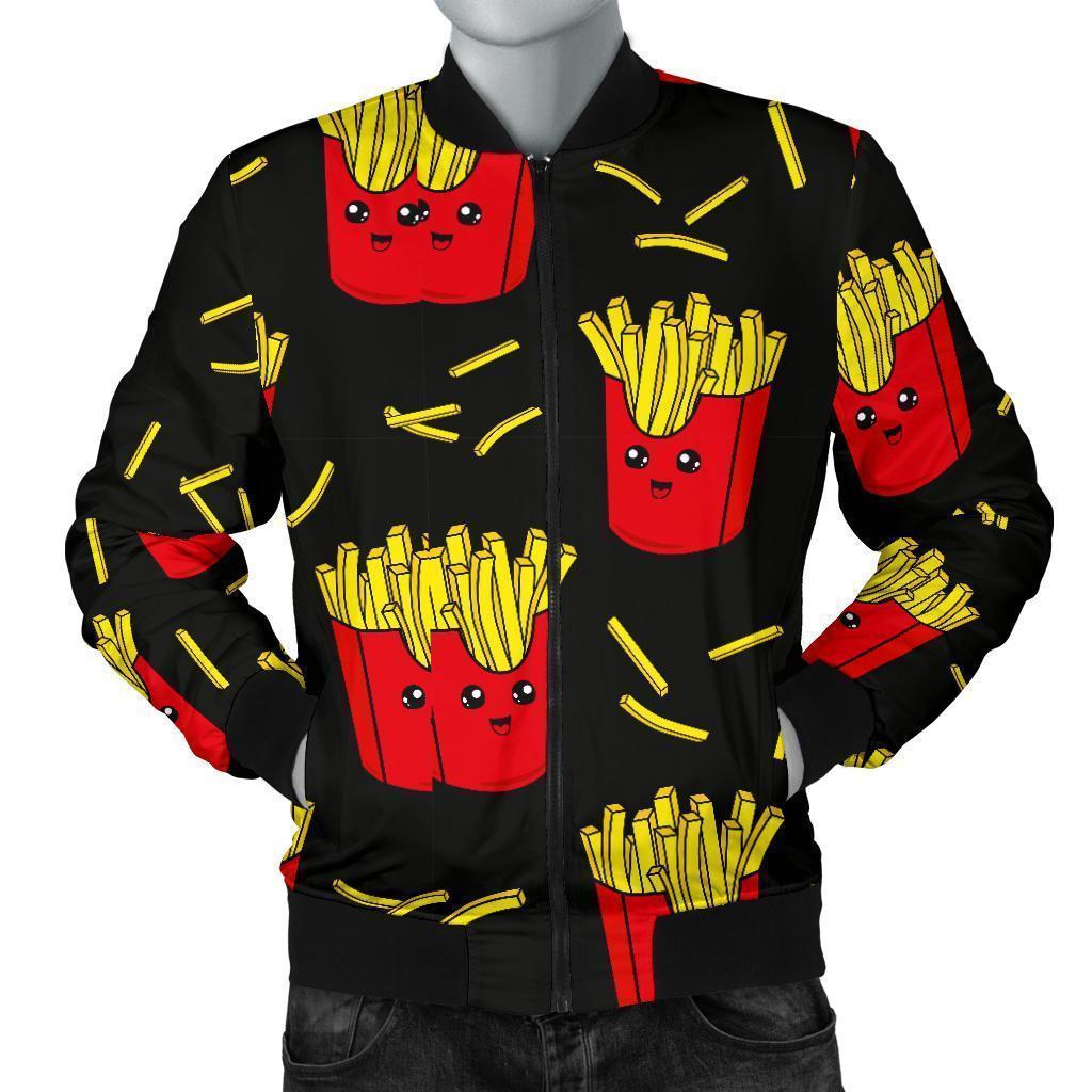 French Fries Cartoon Print Pattern Men's Bomber Jacket-grizzshop