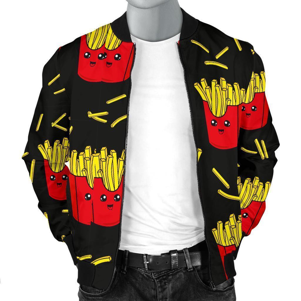 French Fries Cartoon Print Pattern Men's Bomber Jacket-grizzshop