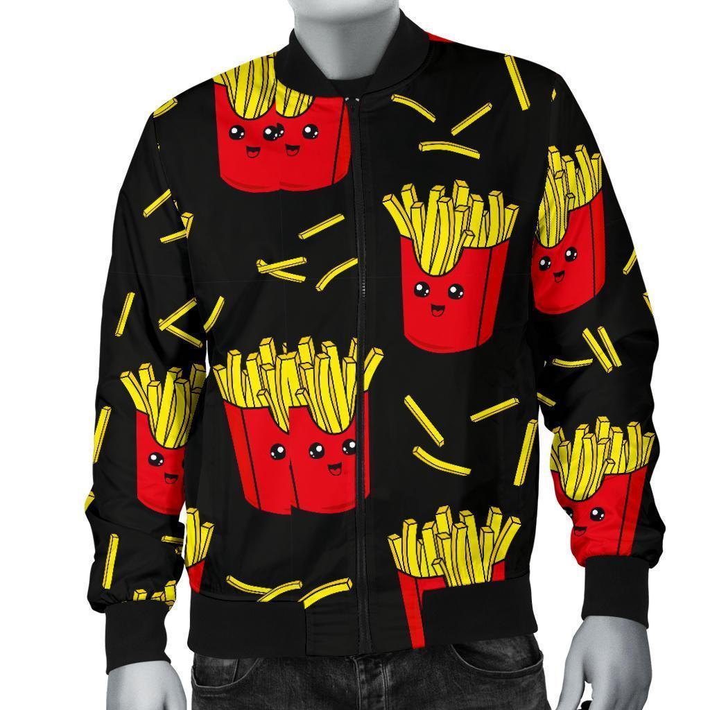 French Fries Cartoon Print Pattern Men's Bomber Jacket-grizzshop