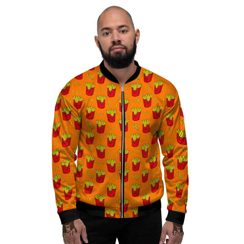 French Fries Cartoon Print Pattern Men's Bomber Jacket-grizzshop