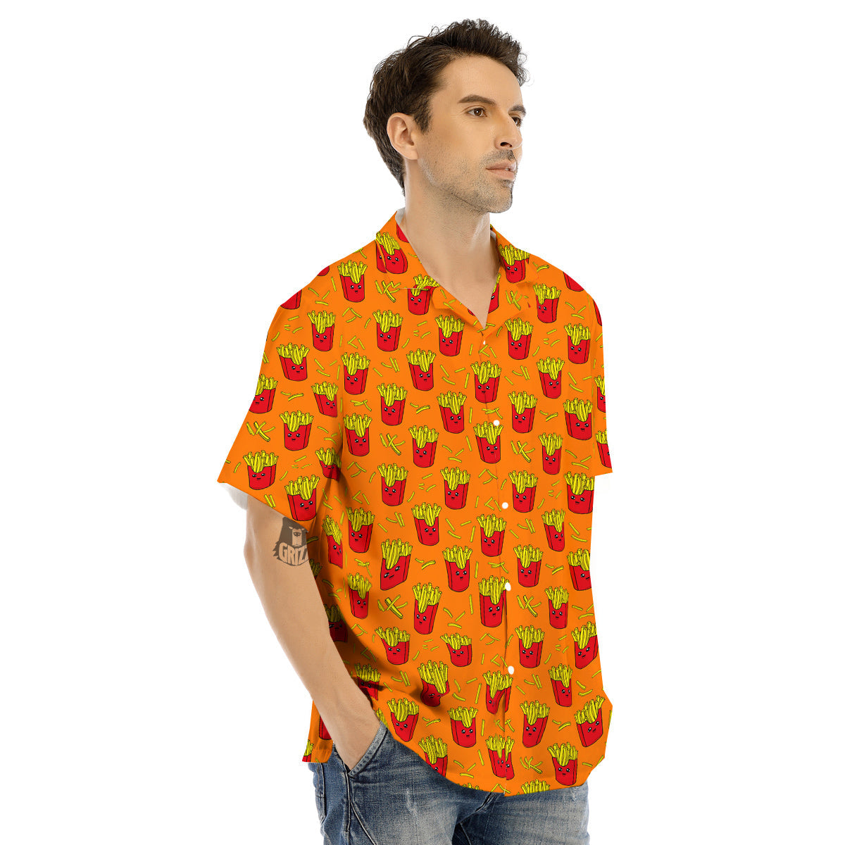 French Fries Cartoon Print Pattern Men's Hawaiian Shirt-grizzshop