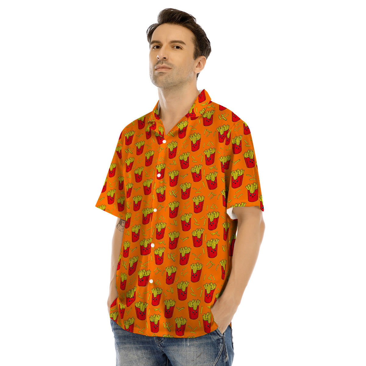 French Fries Cartoon Print Pattern Men's Hawaiian Shirt-grizzshop
