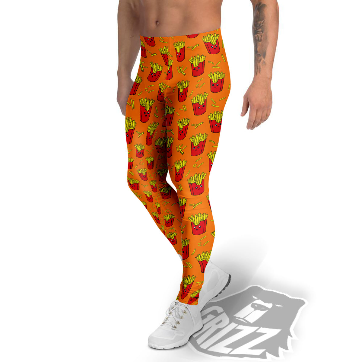 French Fries Cartoon Print Pattern Men's Leggings-grizzshop