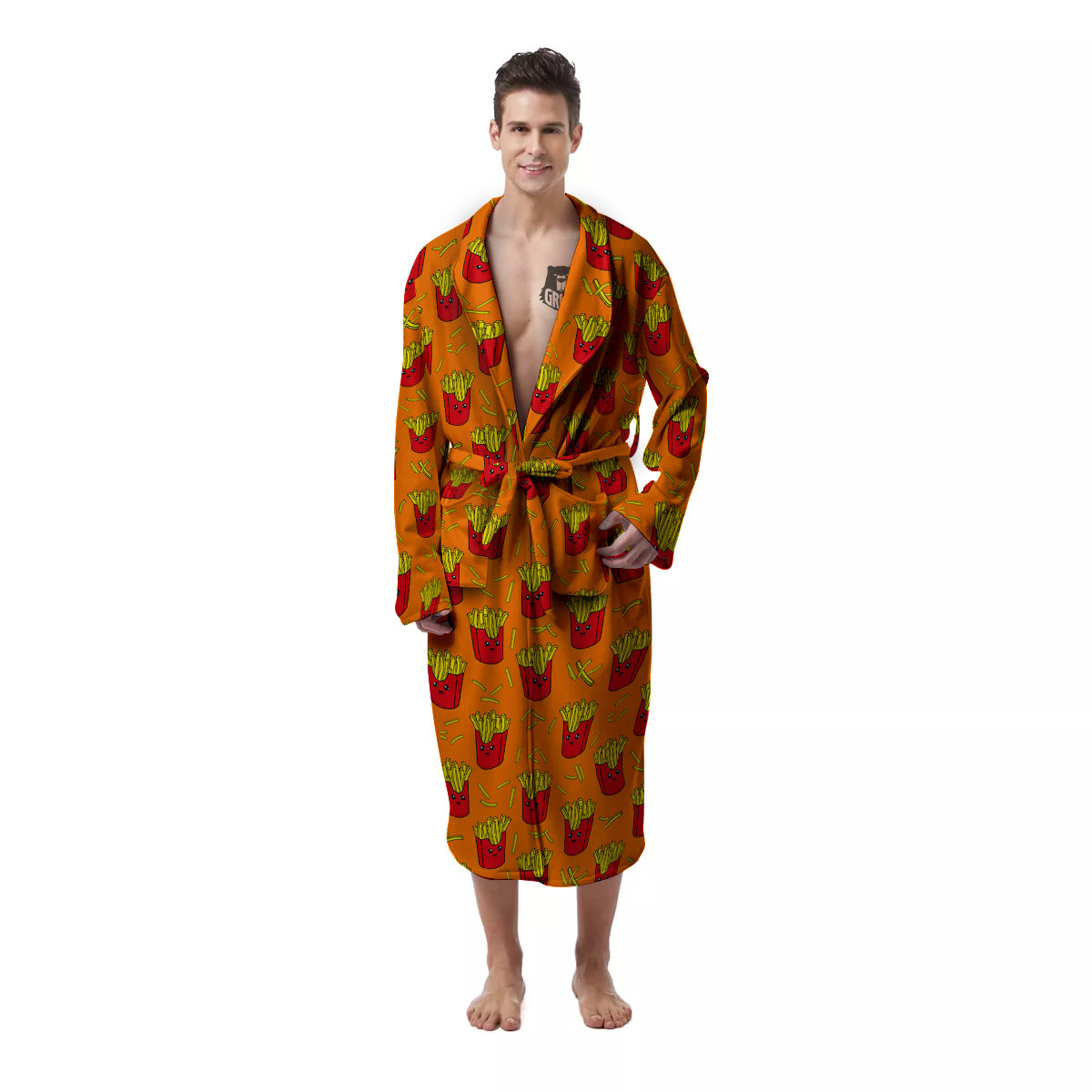 French Fries Cartoon Print Pattern Men's Robe-grizzshop