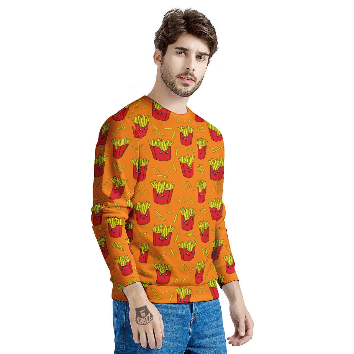 French Fries Cartoon Print Pattern Men's Sweatshirt-grizzshop