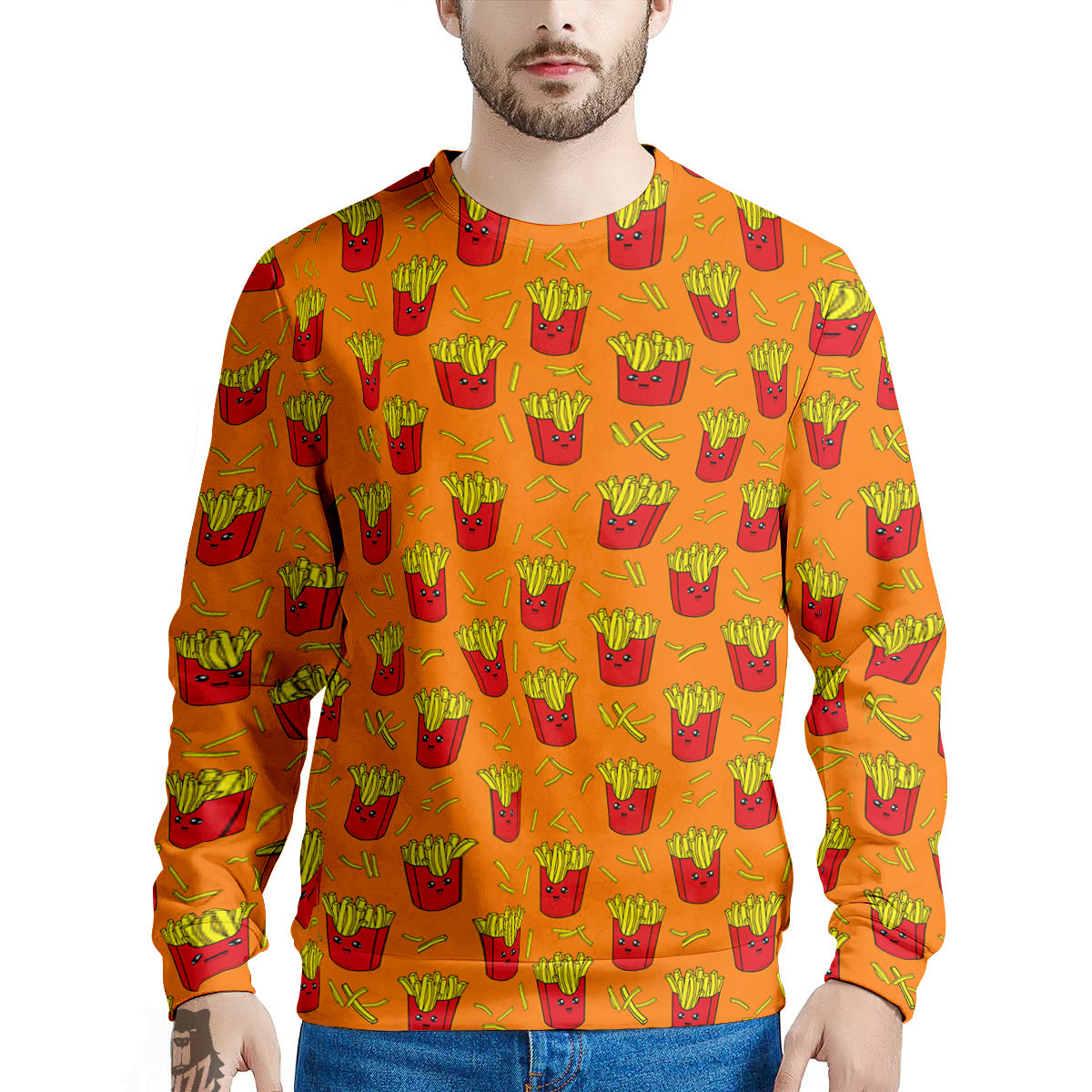 French Fries Cartoon Print Pattern Men's Sweatshirt-grizzshop