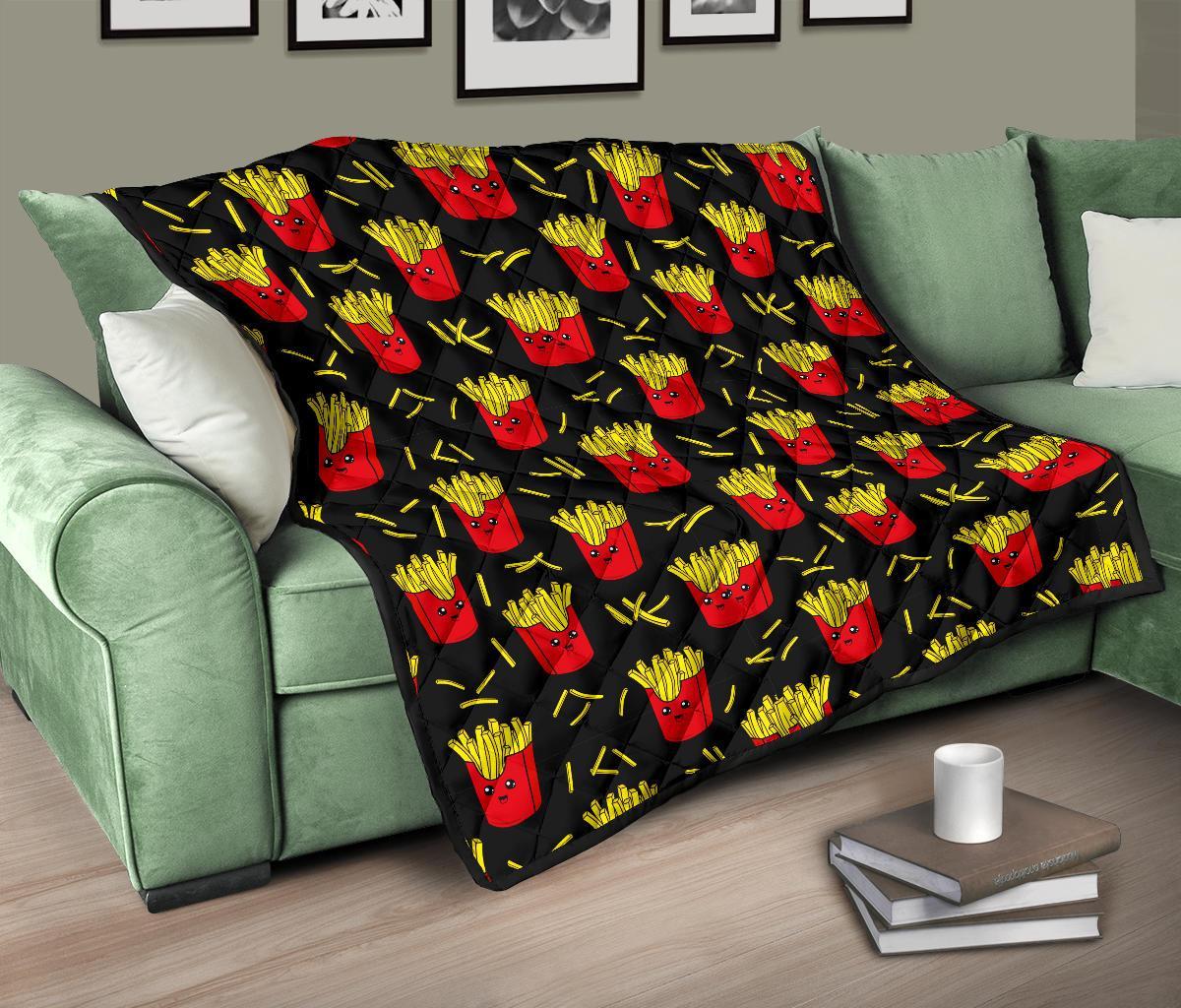 French Fries Cartoon Print Pattern Quilt-grizzshop