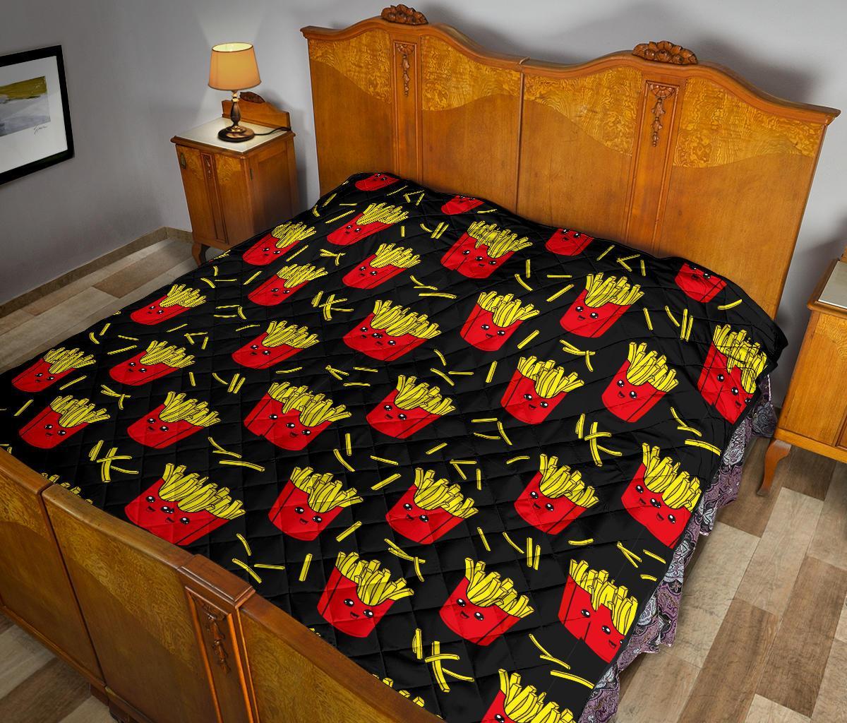 French Fries Cartoon Print Pattern Quilt-grizzshop