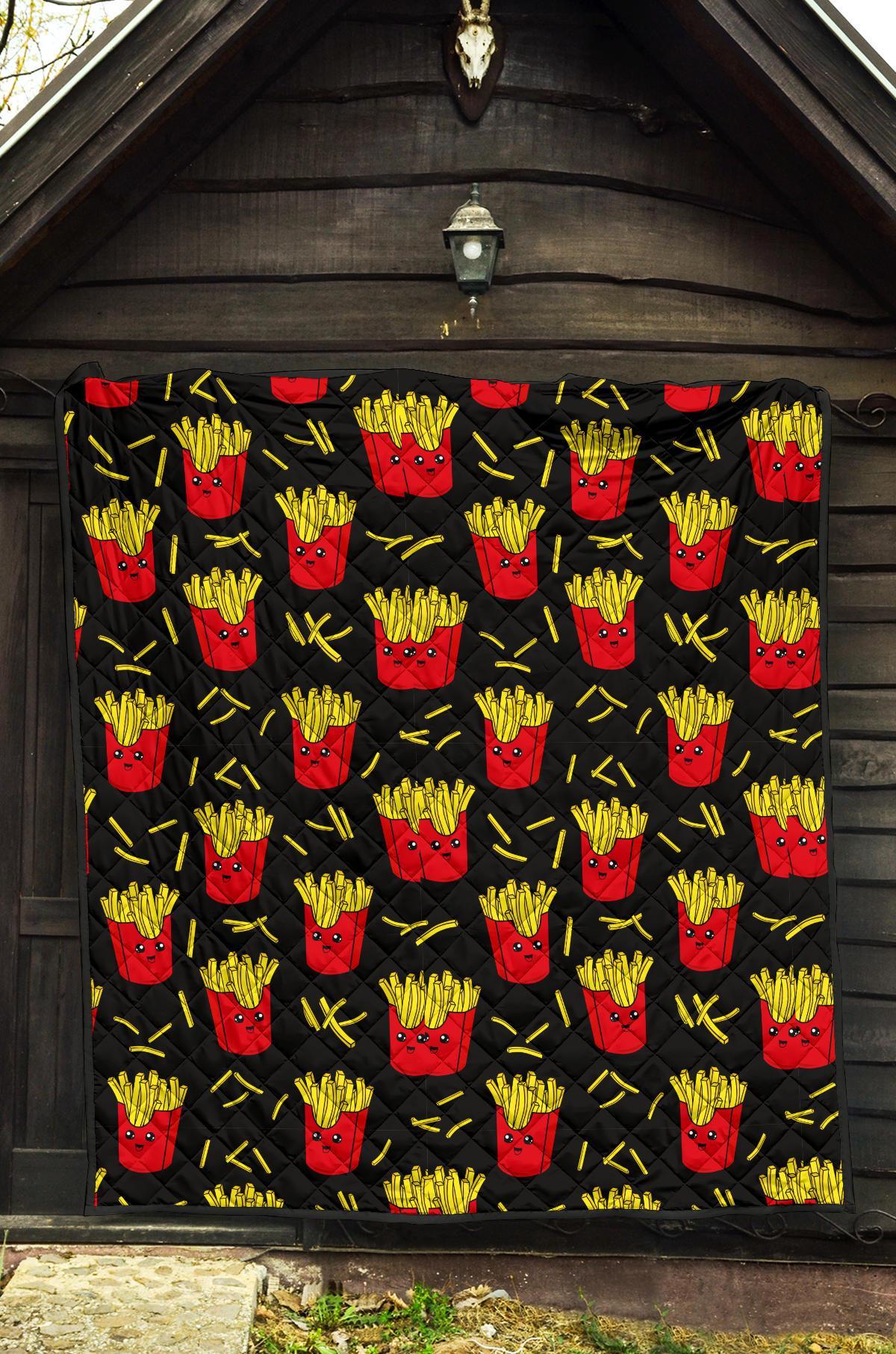 French Fries Cartoon Print Pattern Quilt-grizzshop