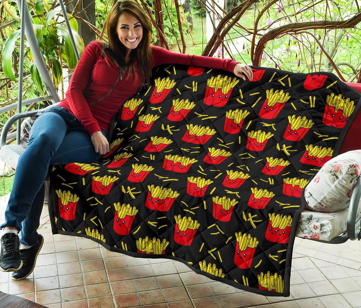 French Fries Cartoon Print Pattern Quilt-grizzshop