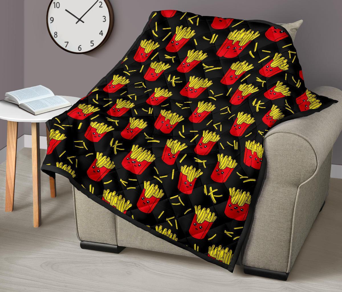 French Fries Cartoon Print Pattern Quilt-grizzshop