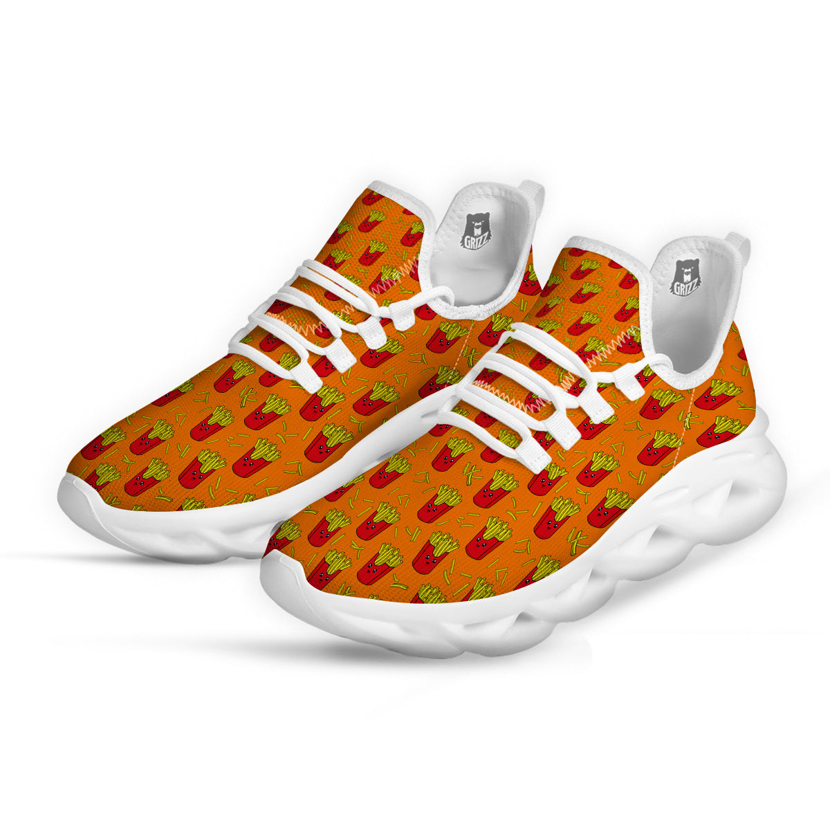 French Fries Cartoon Print Pattern White Running Shoes-grizzshop