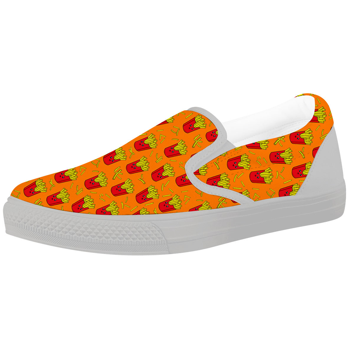 French Fries Cartoon Print Pattern White Slip On Shoes-grizzshop