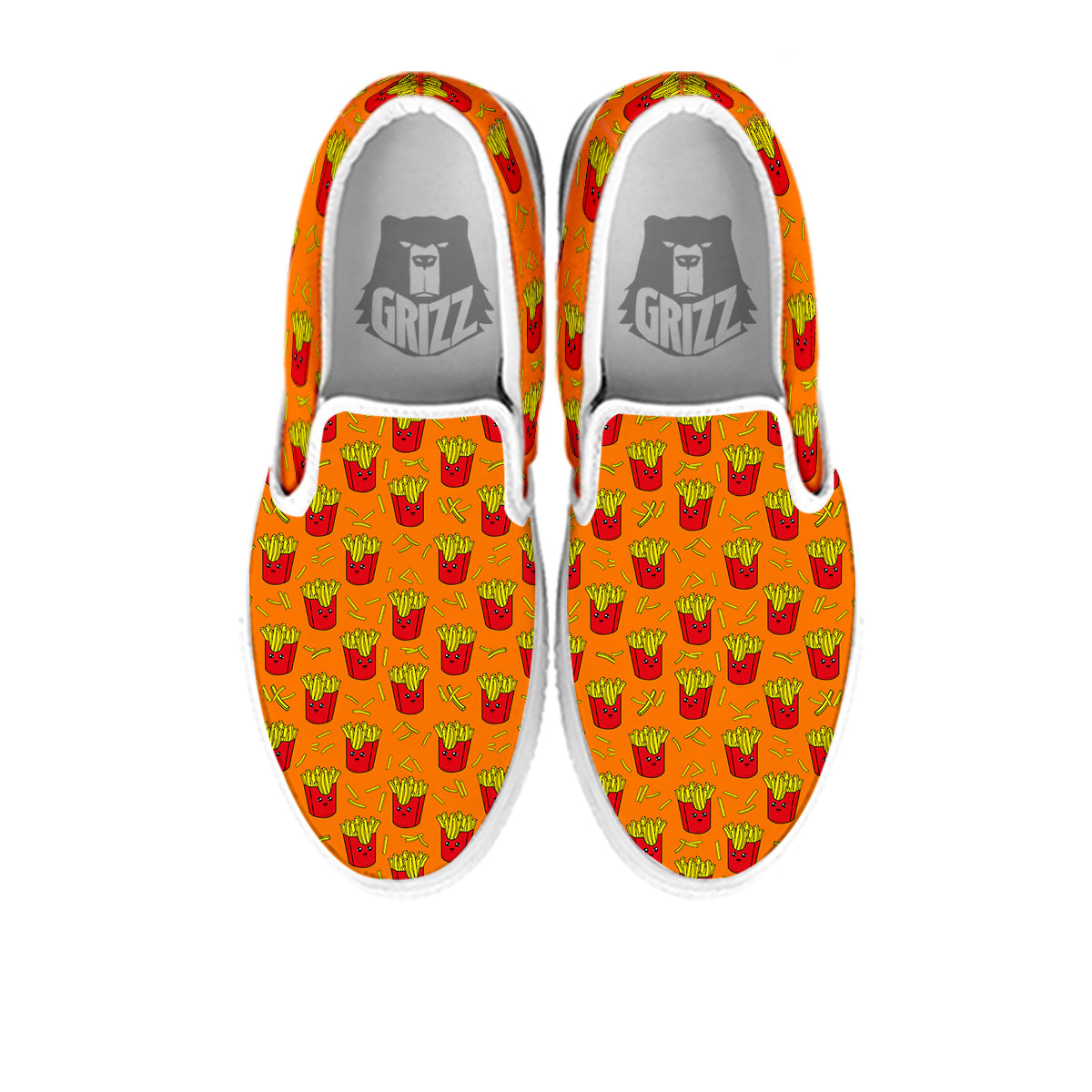 French Fries Cartoon Print Pattern White Slip On Shoes-grizzshop