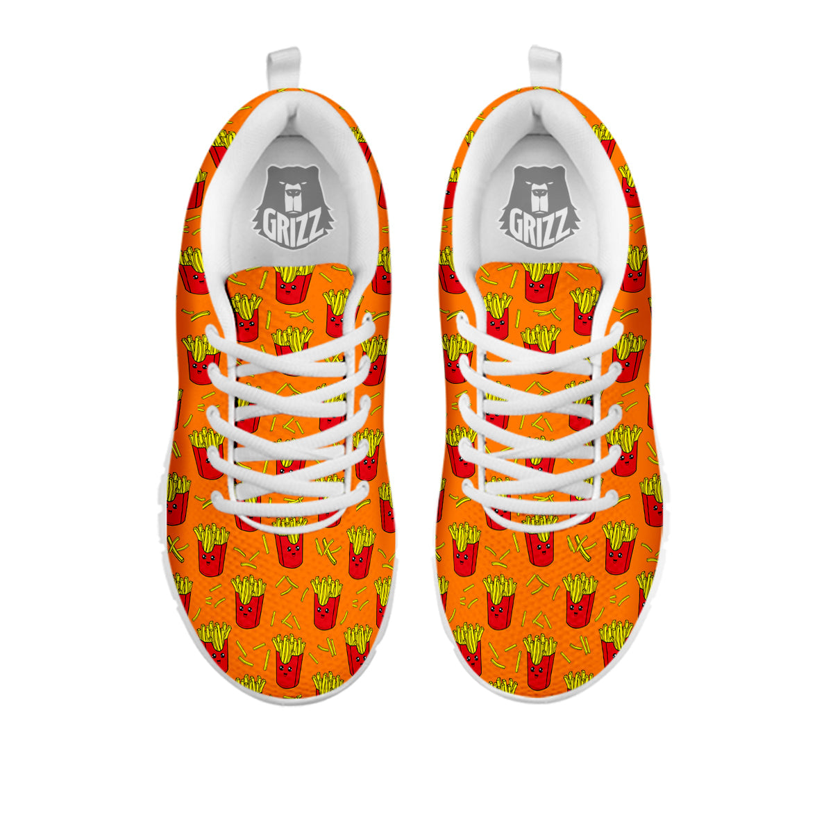 French Fries Cartoon Print Pattern White Sneaker-grizzshop