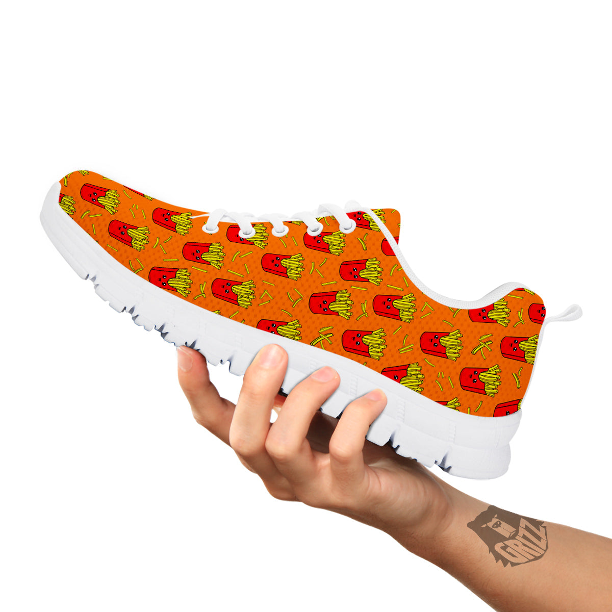 French Fries Cartoon Print Pattern White Sneaker-grizzshop