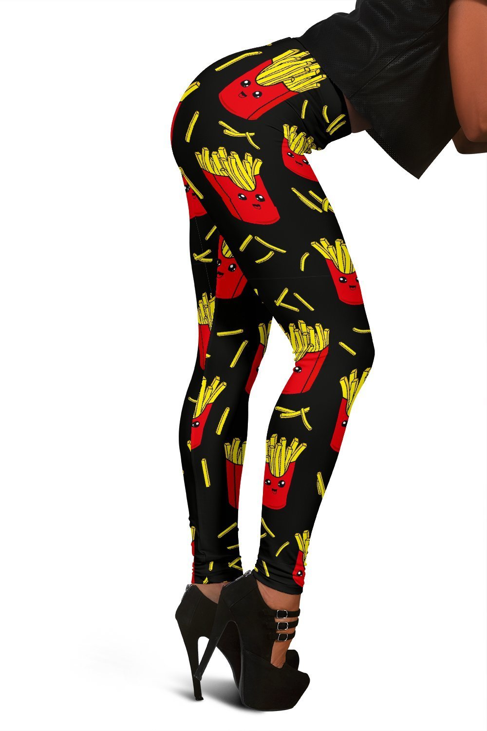 French Fries Cartoon Print Pattern Women Leggings-grizzshop