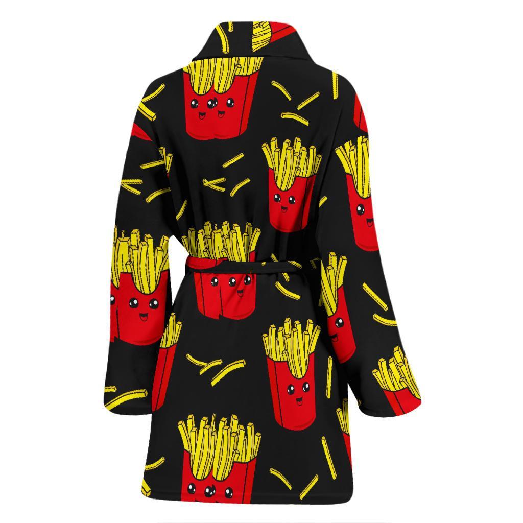 French Fries Cartoon Print Pattern Women Long Robe-grizzshop