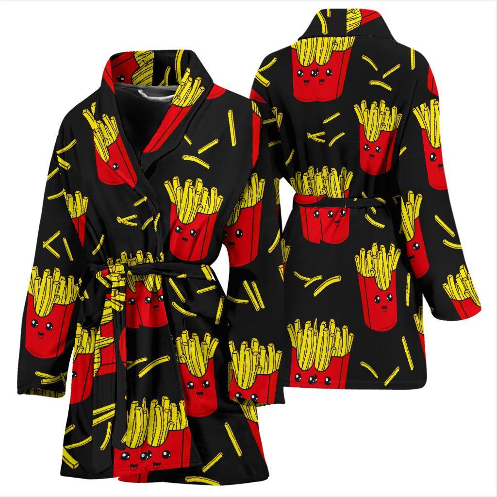 French Fries Cartoon Print Pattern Women Long Robe-grizzshop