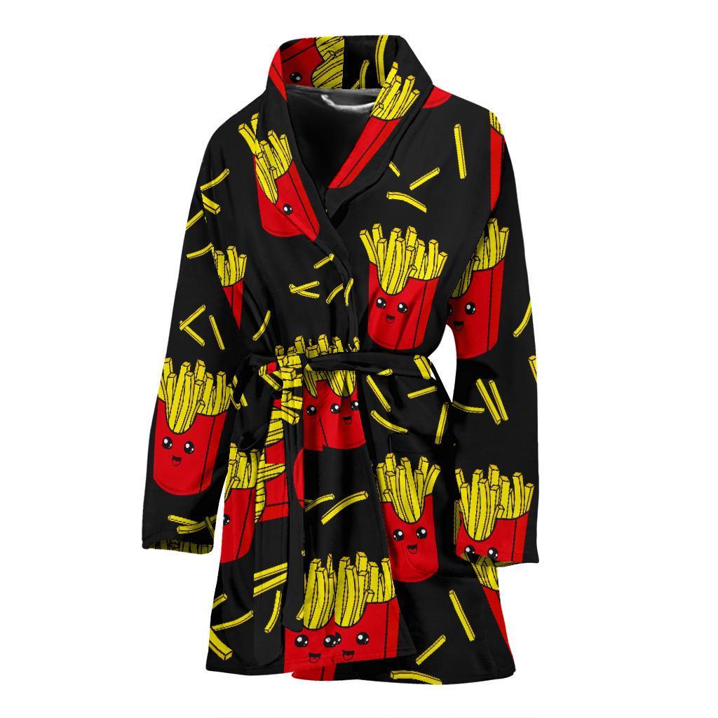 French Fries Cartoon Print Pattern Women Long Robe-grizzshop