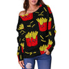 French Fries Cartoon Print Pattern Women Off Shoulder Sweatshirt-grizzshop