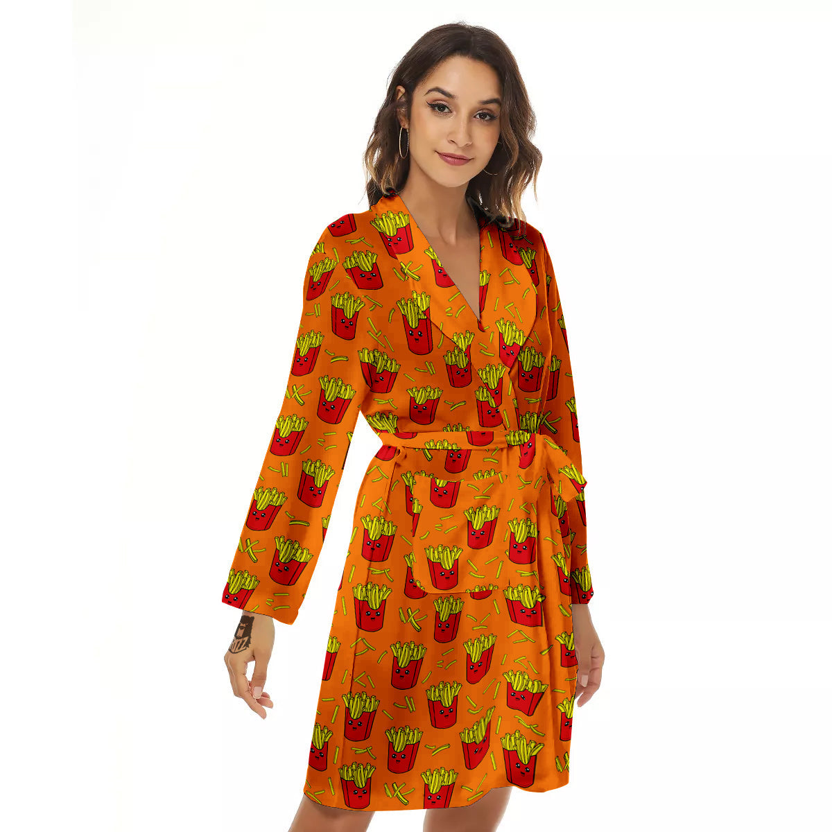 French Fries Cartoon Print Pattern Women's Robe-grizzshop