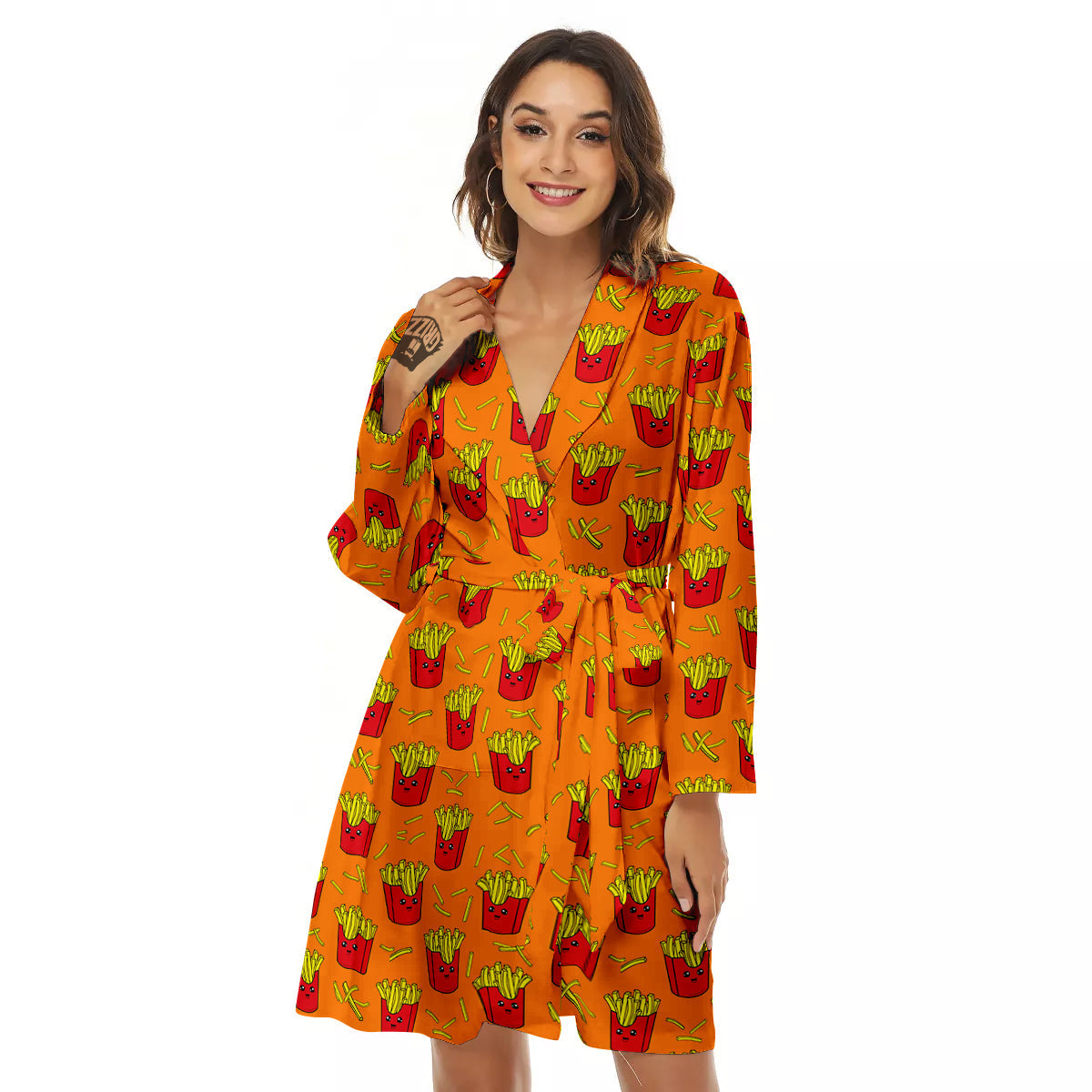 French Fries Cartoon Print Pattern Women's Robe-grizzshop