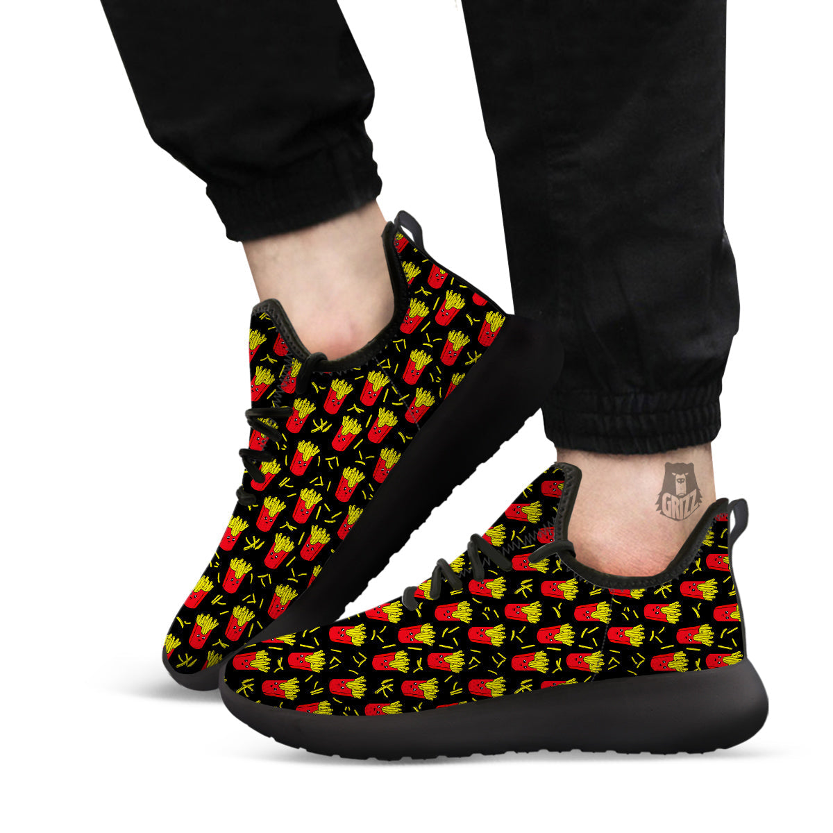 French Fries Cute Print Pattern Black Athletic Shoes-grizzshop