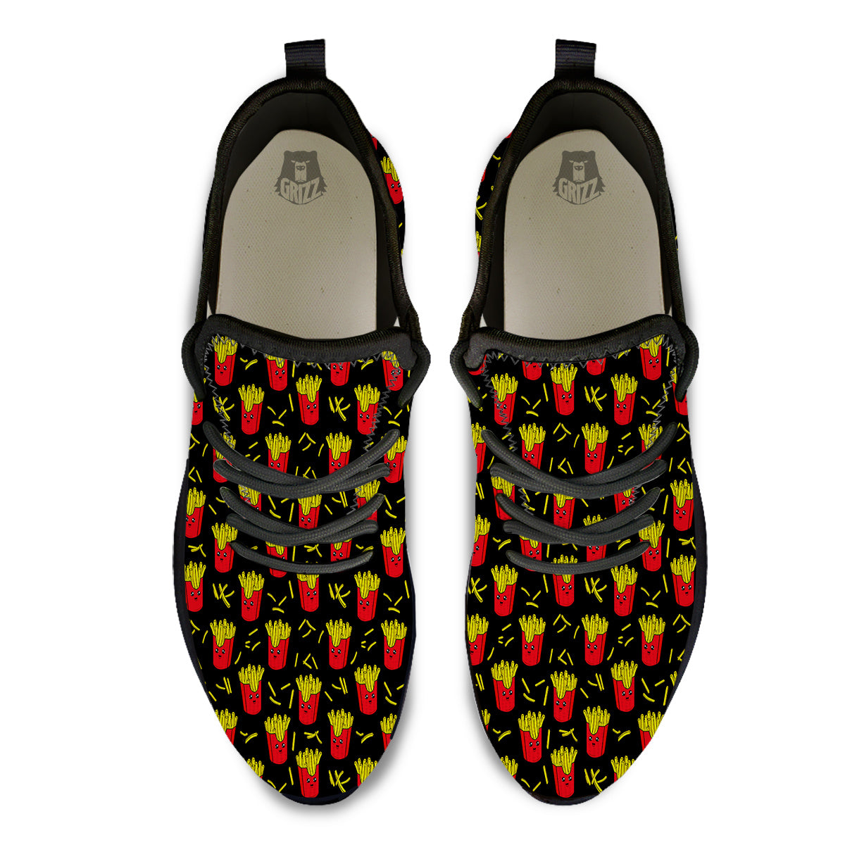 French Fries Cute Print Pattern Black Athletic Shoes-grizzshop