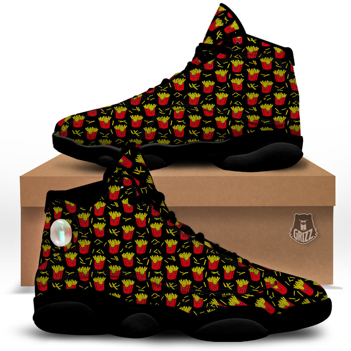 French Fries Cute Print Pattern Black Basketball Shoes-grizzshop