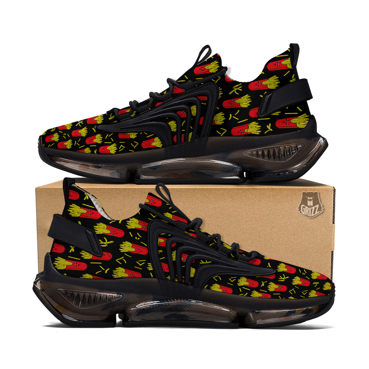 French Fries Cute Print Pattern Black Gym Shoes-grizzshop