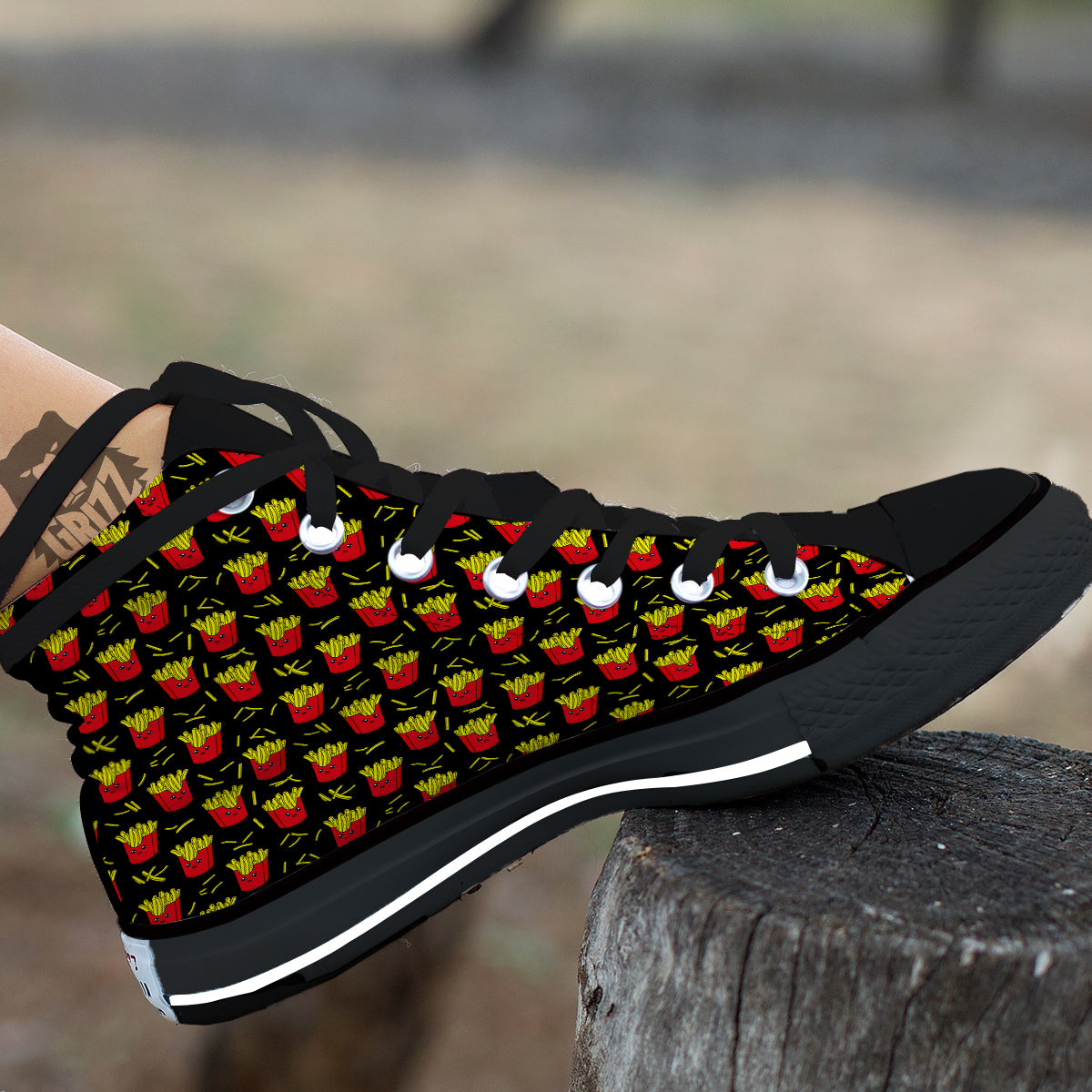 French Fries Cute Print Pattern Black High Top Shoes-grizzshop