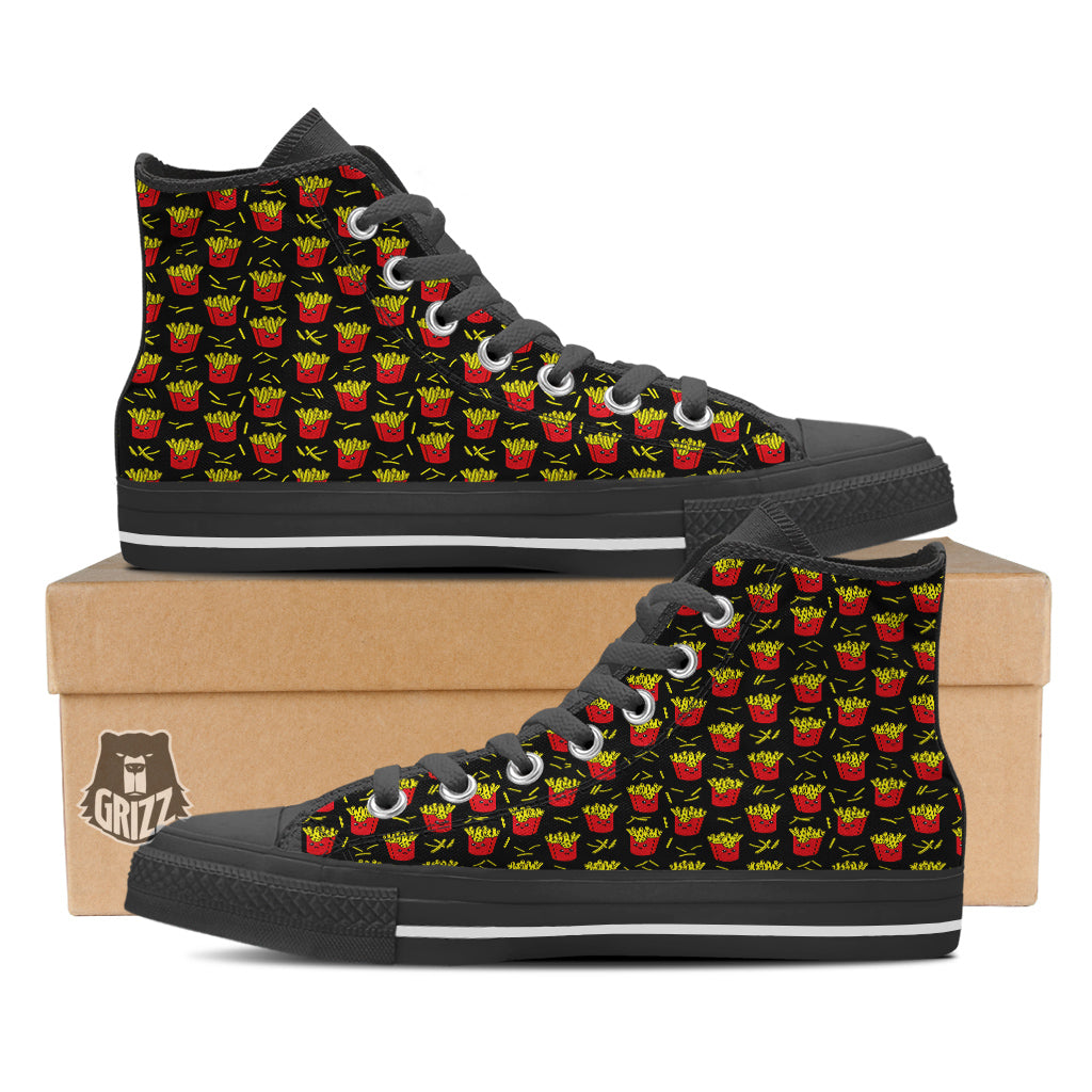 French Fries Cute Print Pattern Black High Top Shoes-grizzshop
