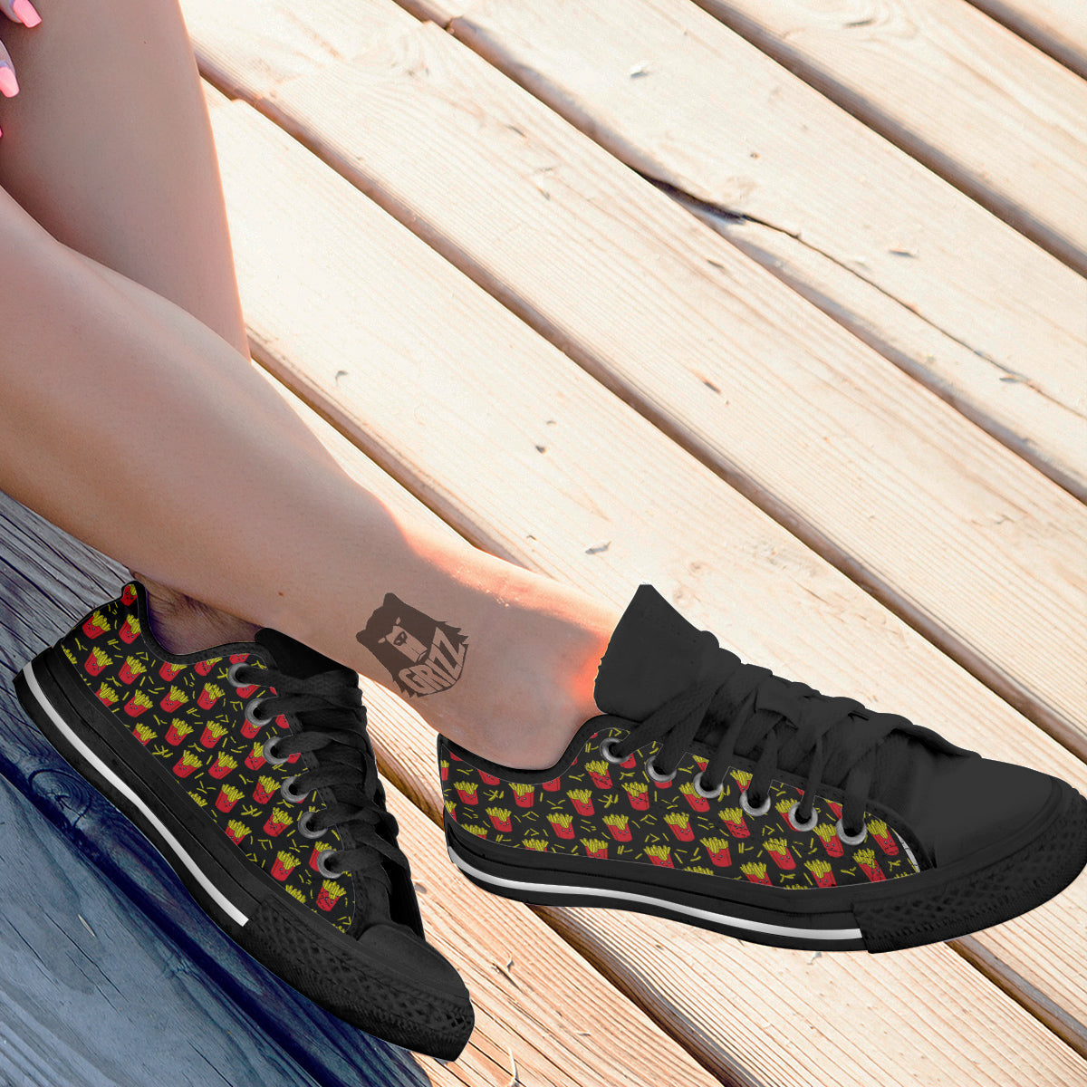 French Fries Cute Print Pattern Black Low Top Shoes-grizzshop