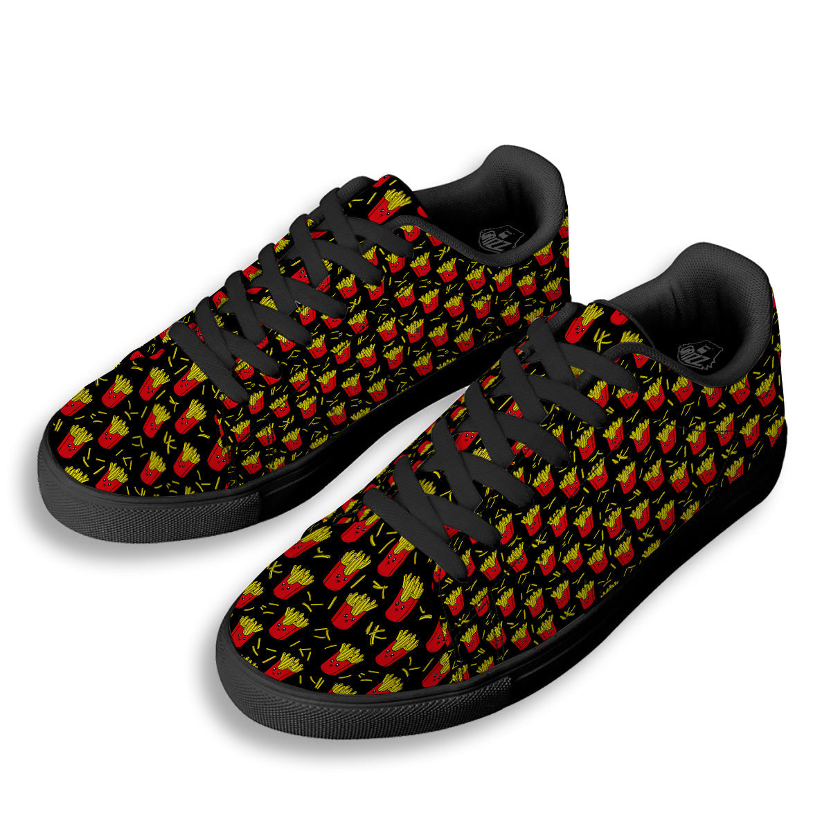 French Fries Cute Print Pattern Black Low Top Sneakers-grizzshop