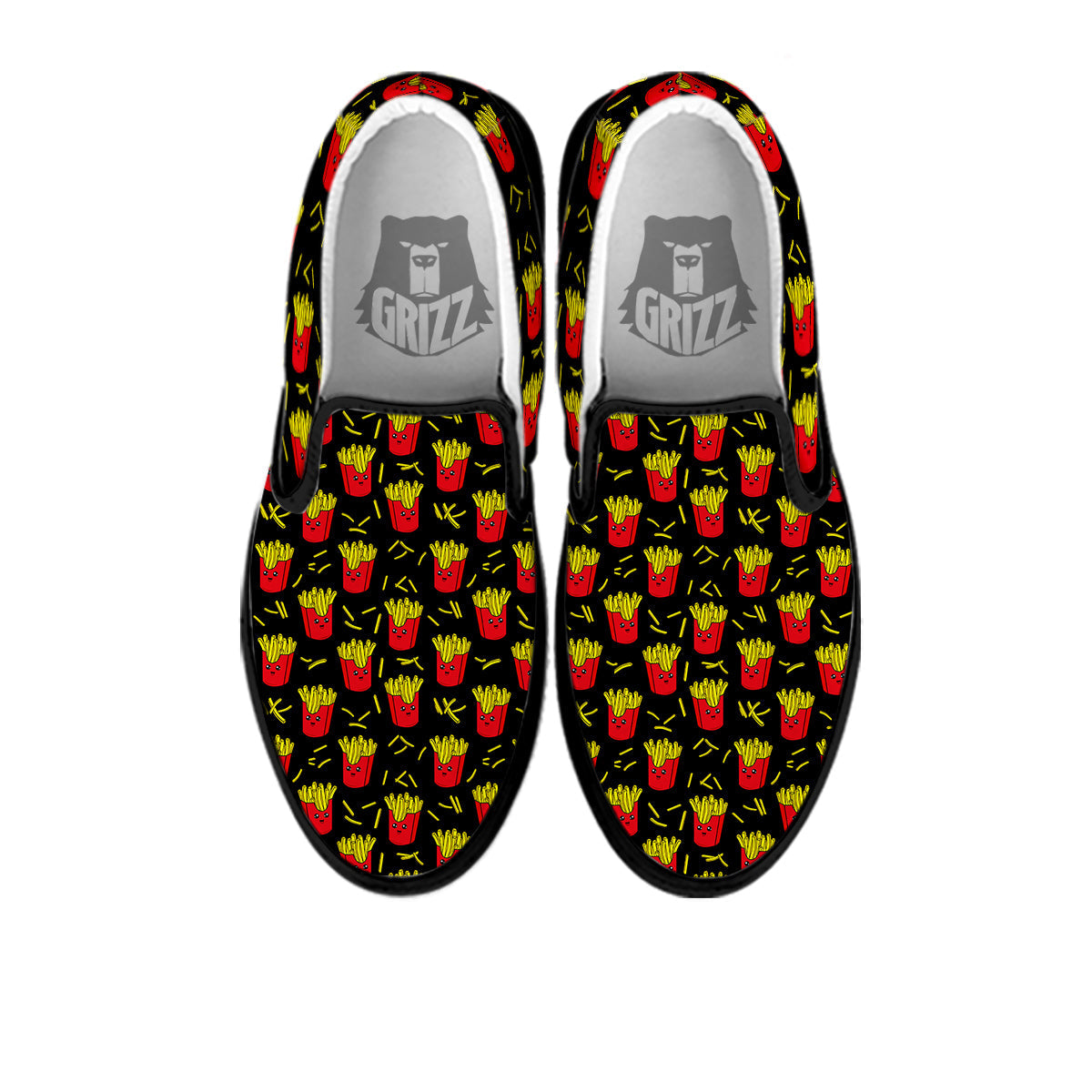 French Fries Cute Print Pattern Black Slip On Shoes-grizzshop