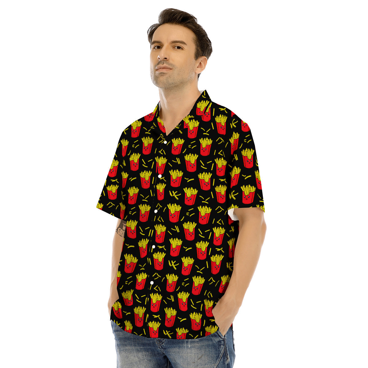 French Fries Cute Print Pattern Men's Hawaiian Shirt-grizzshop