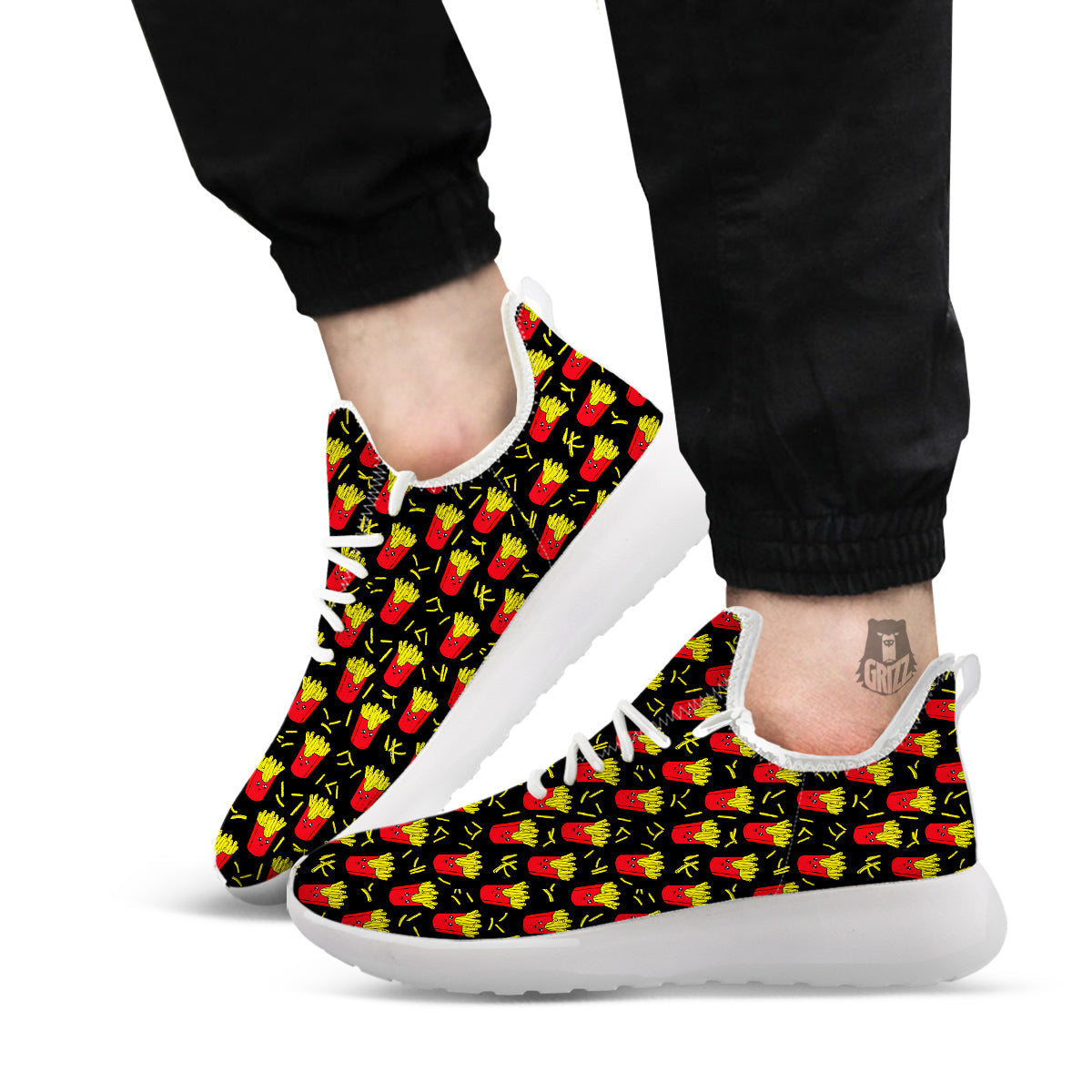 French Fries Cute Print Pattern White Athletic Shoes-grizzshop