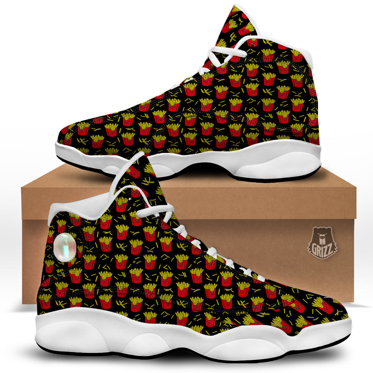 French Fries Cute Print Pattern White Basketball Shoes-grizzshop