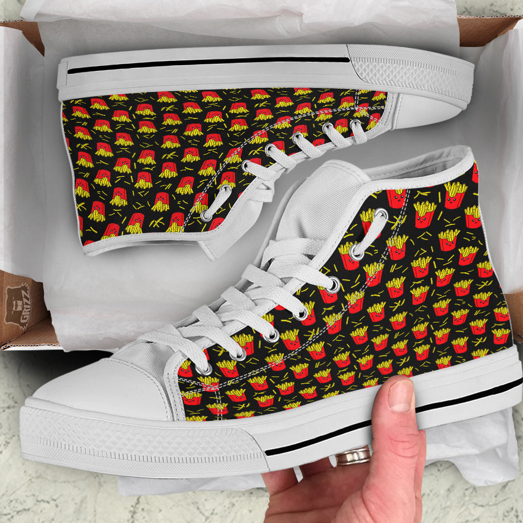 French Fries Cute Print Pattern White High Top Shoes-grizzshop