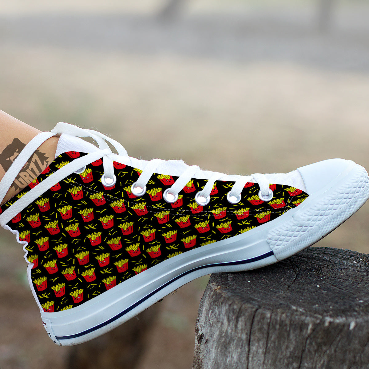 French Fries Cute Print Pattern White High Top Shoes-grizzshop