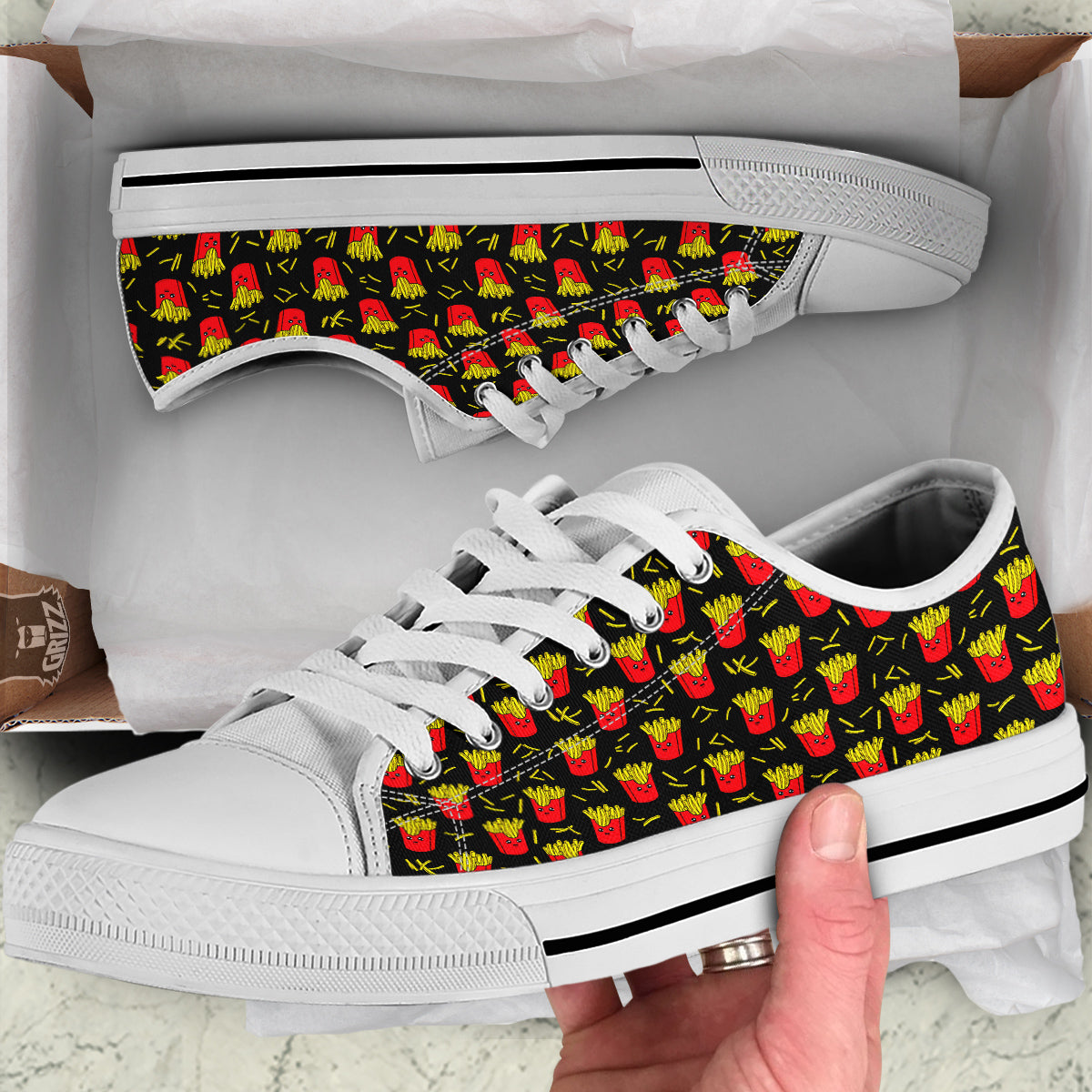 French Fries Cute Print Pattern White Low Top Shoes-grizzshop