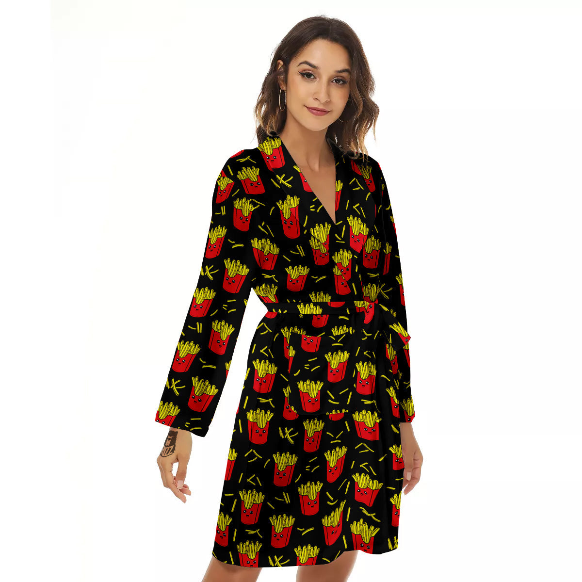 French Fries Cute Print Pattern Women's Robe-grizzshop