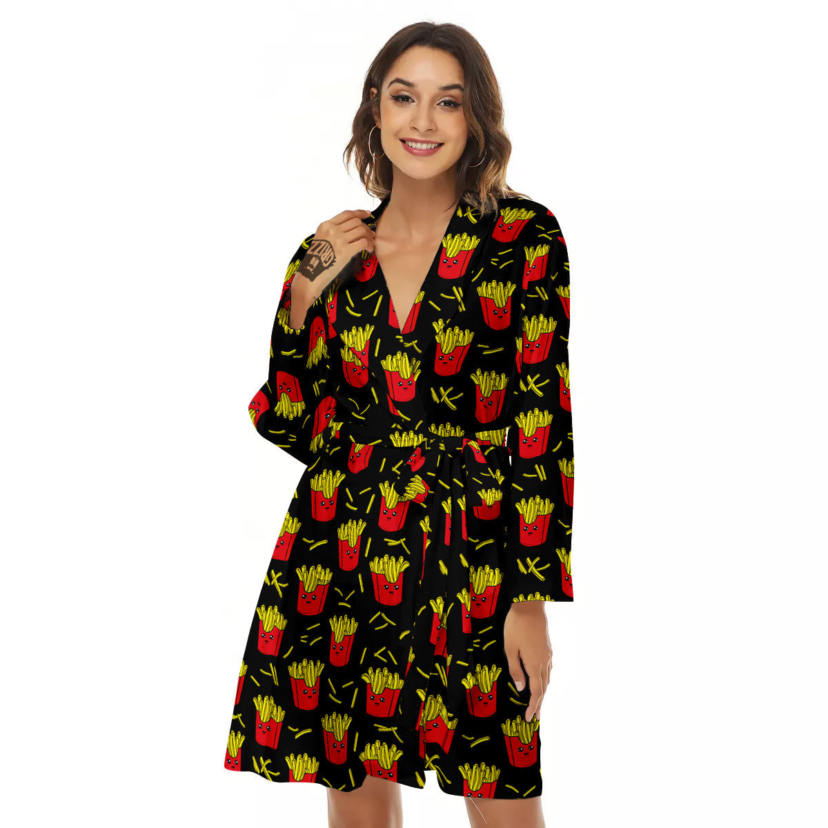 French Fries Cute Print Pattern Women's Robe-grizzshop