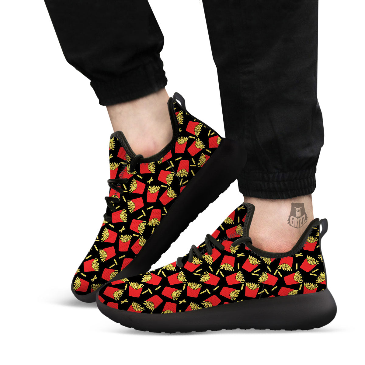 French Fries Doodle Print Pattern Black Athletic Shoes-grizzshop