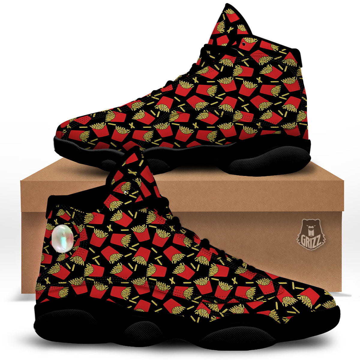 French Fries Doodle Print Pattern Black Basketball Shoes-grizzshop