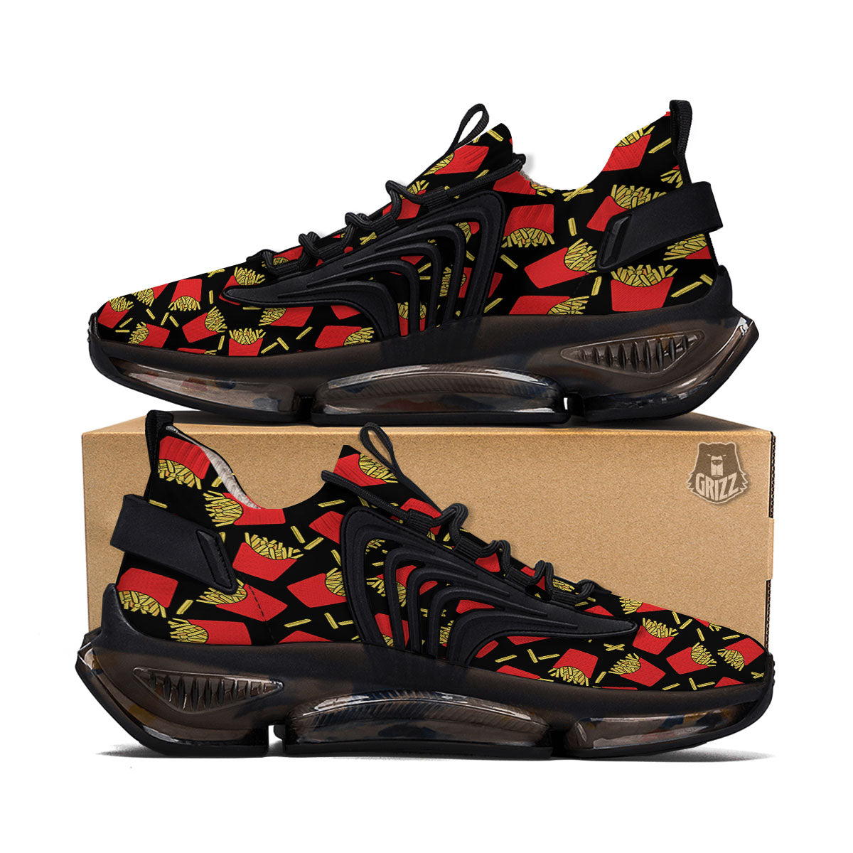 French Fries Doodle Print Pattern Black Gym Shoes-grizzshop