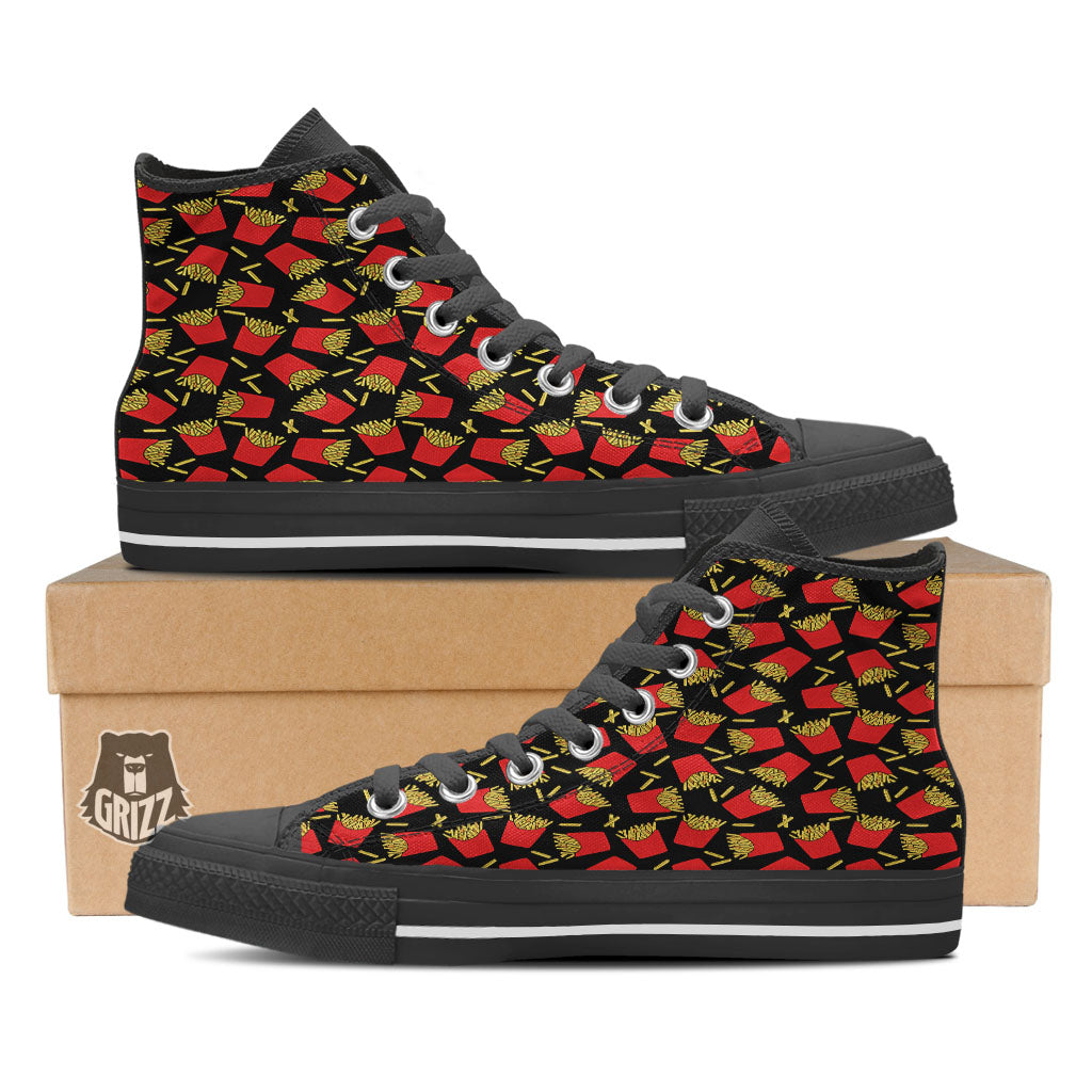 French Fries Doodle Print Pattern Black High Top Shoes-grizzshop